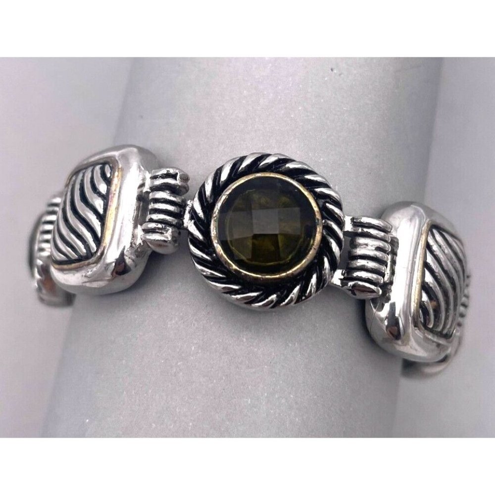 Faceted Spiral Wavy Engraved Link Bracelet Heavy Silver Tone